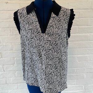 Navy and White Floral Collared Tank Shirt